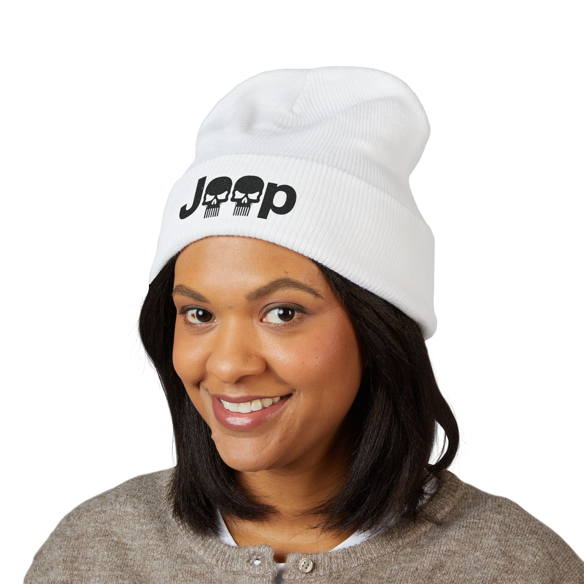 Skull Cuffed Beanie - Embroidered Logo Knit Hat